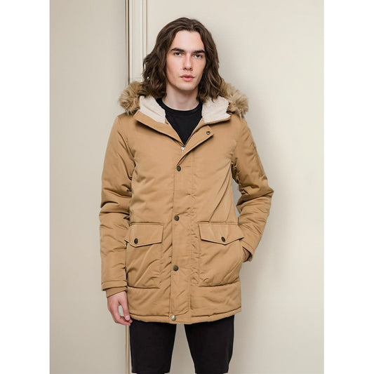 Campera Parka Unisex Invierno Forrada Piel Corderito Capucha Ocre S